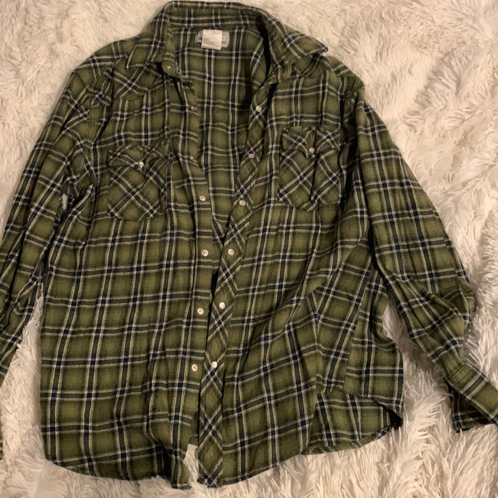 Green & Navy Blue Wrangler ‘Wrancher Shirts’ Flannel; L/G